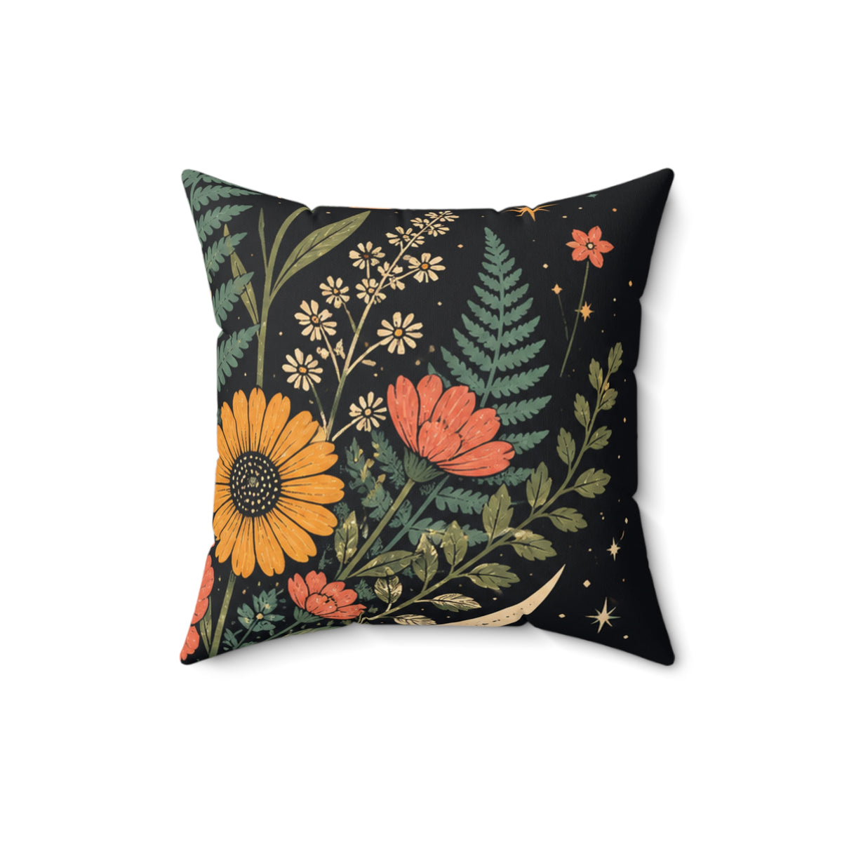 Celestial Wildflower Moon Botanical Decorative Pillow