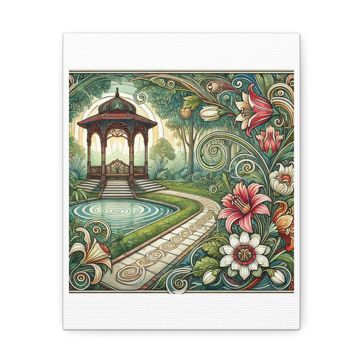 Botanical Gazebo Garden Art Nouveau Canvas Wall Art