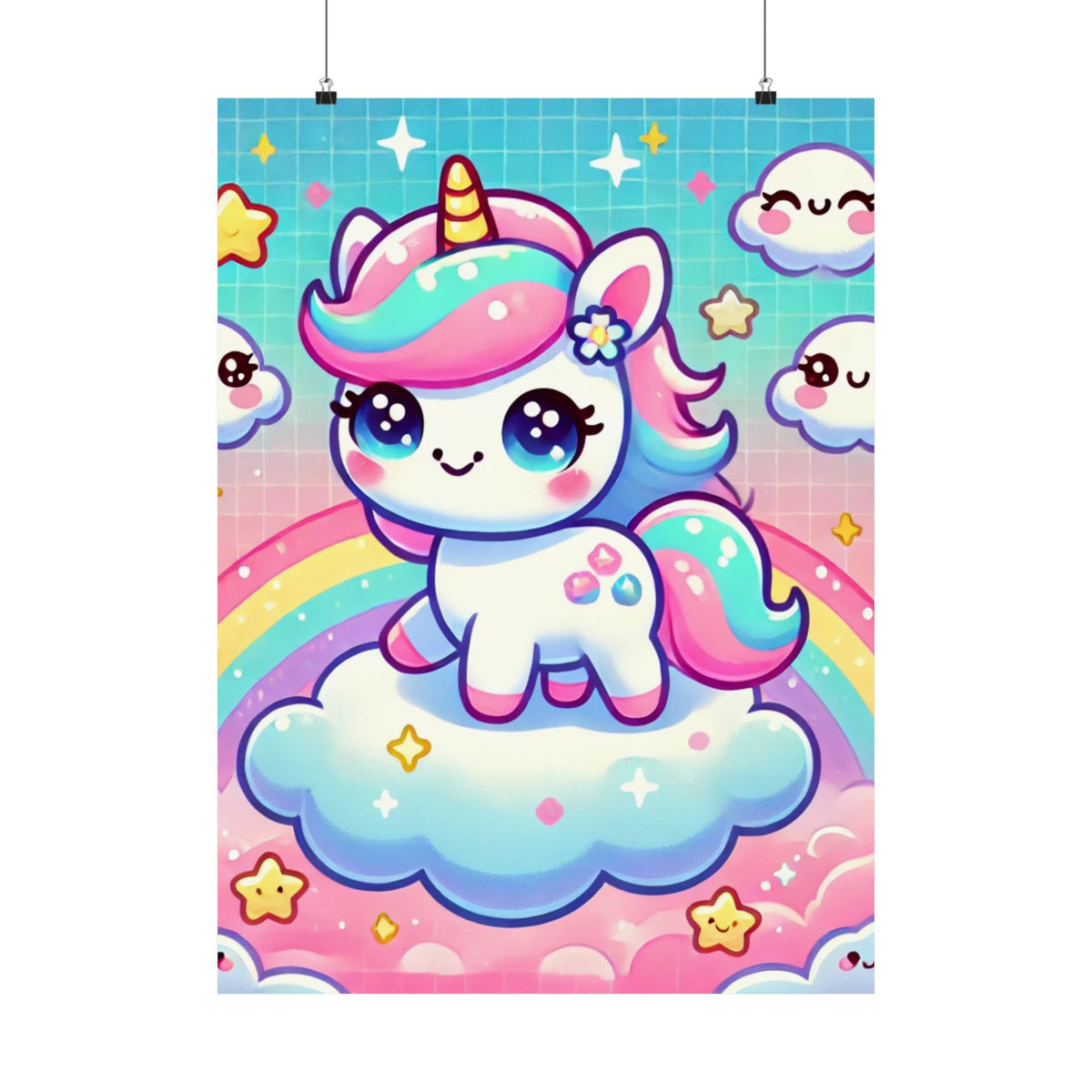 Pastel Rainbow Unicorn Cloud Kawaii Wall Art Poster