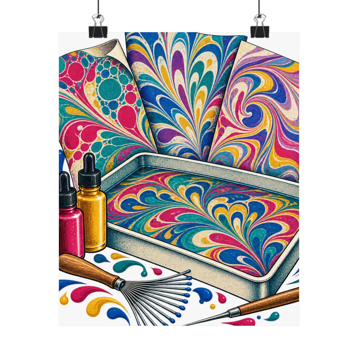 Colorful Paper Marbling Workshop Poster