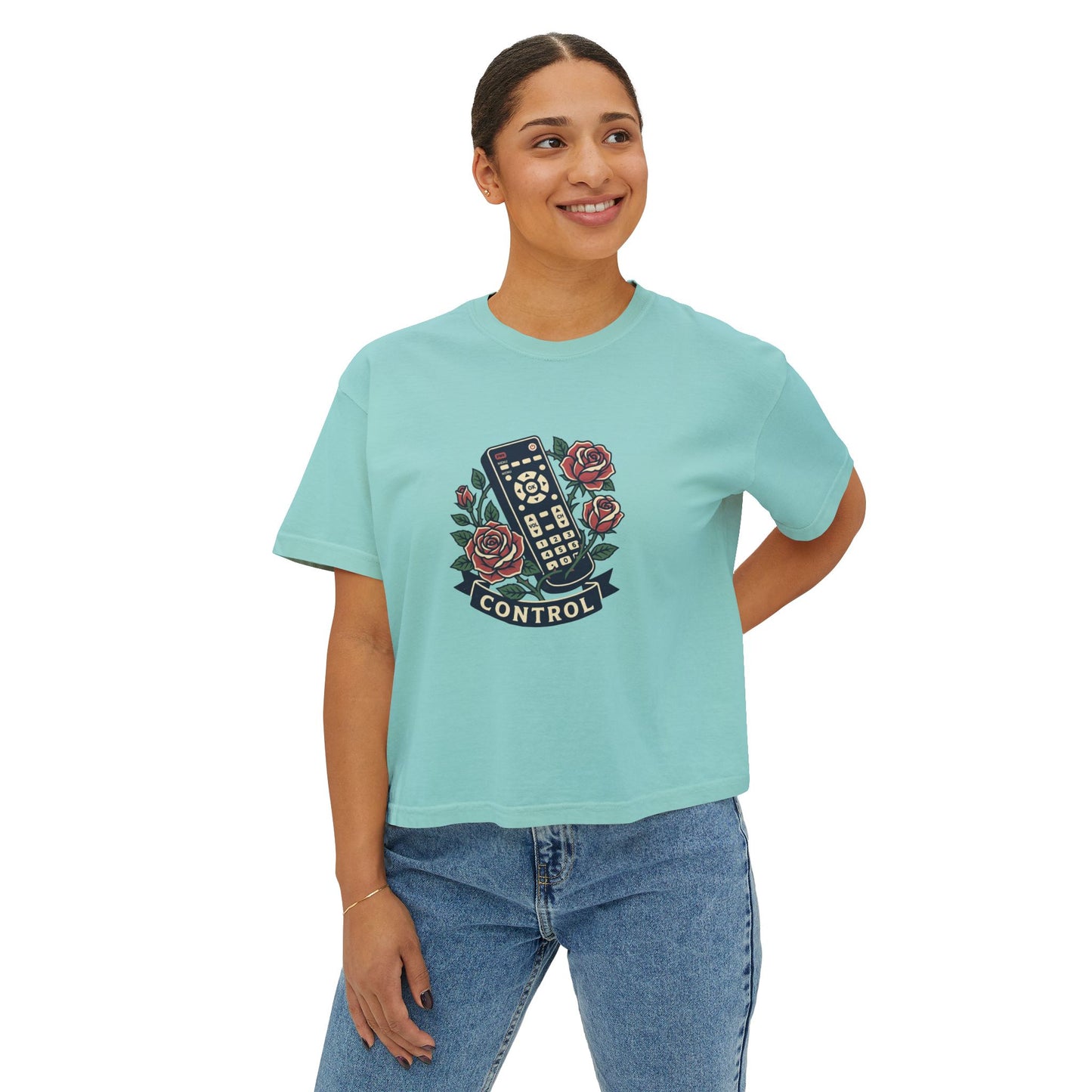 TV Remote with Roses Control Tee | Retro Remote, Floral Graphic Shirt T T-Shirt Women's Ladies Flowers Binge Watcher Gift
