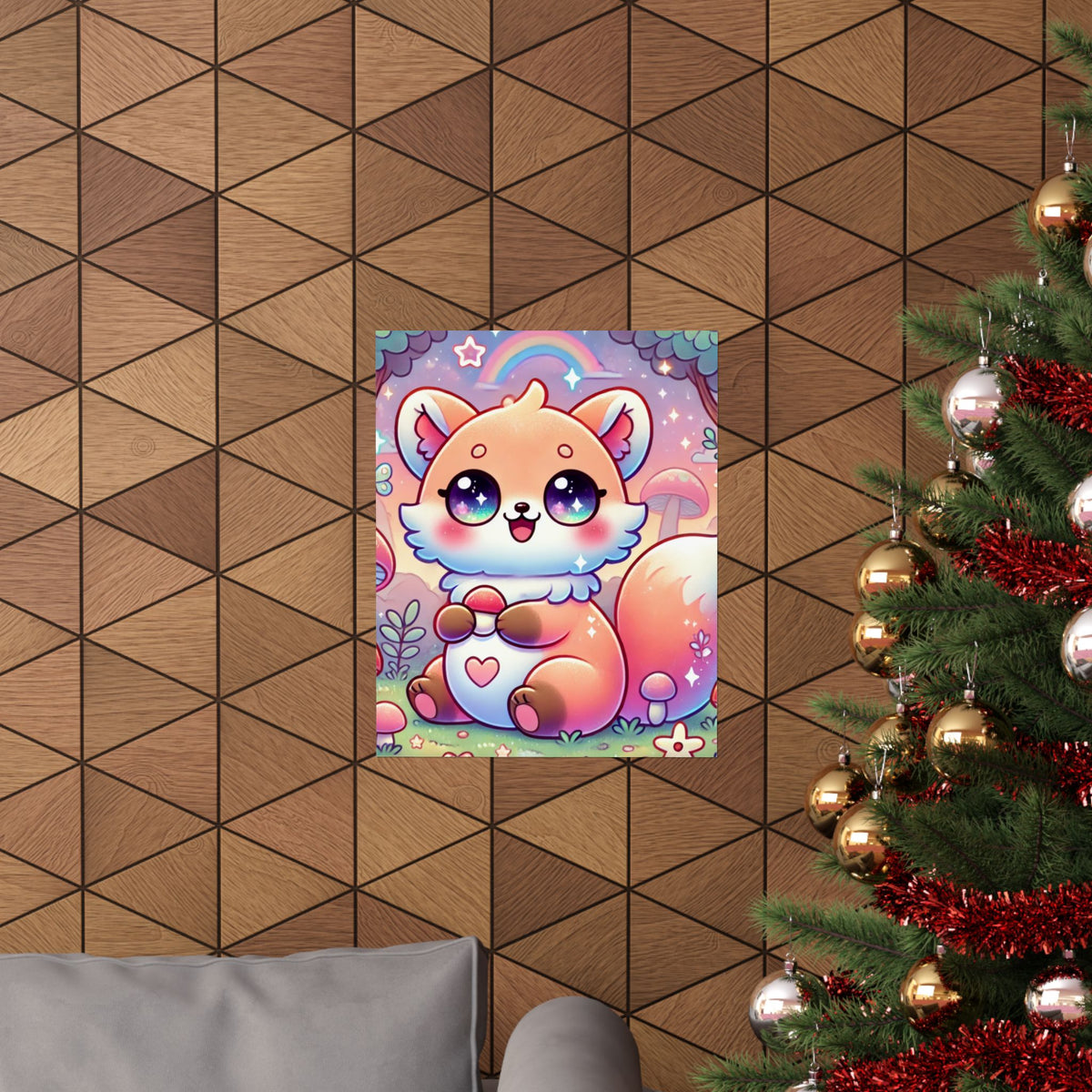 Pastel Woodland Fox Mushroom Kawaii Wall Art Poster