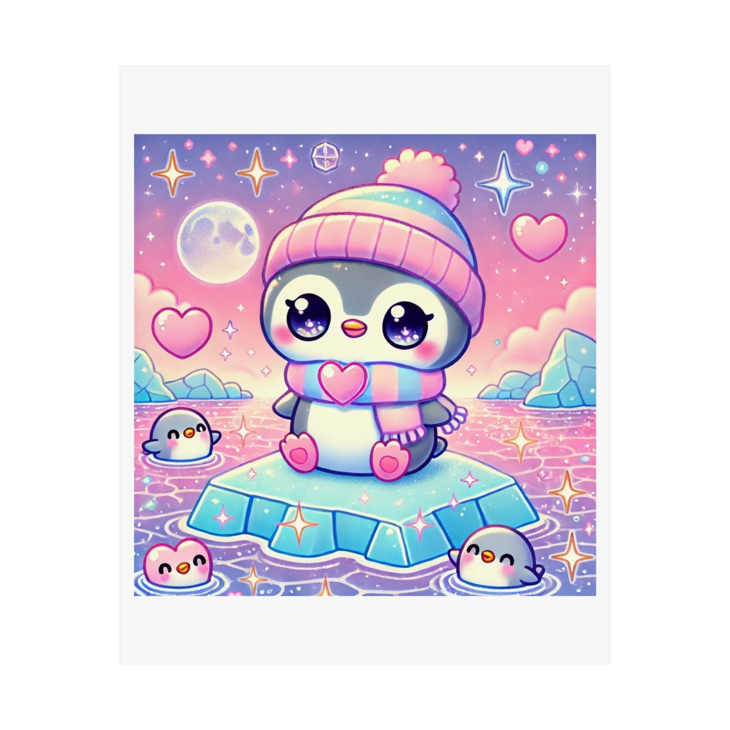 Cute Winter Penguin Ice Floe Kawaii Art Poster