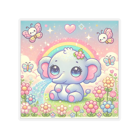 Pastel Rainbow Baby Elephant Floral Sticker