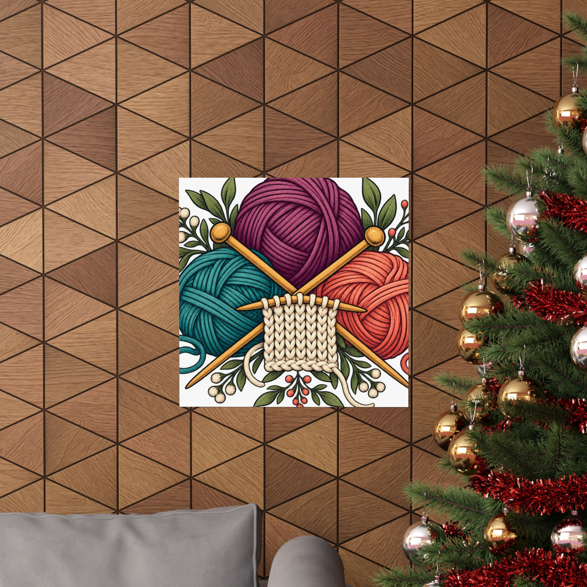 Retro Yarn and Knitting Botanical Art Poster