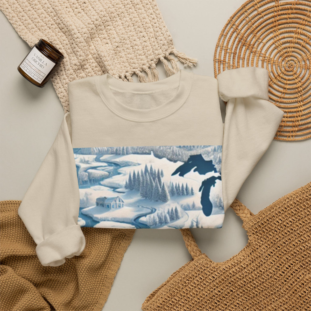 Winter USA Dreamscape Snowy Map Crew Sweatshirt Travel Gift