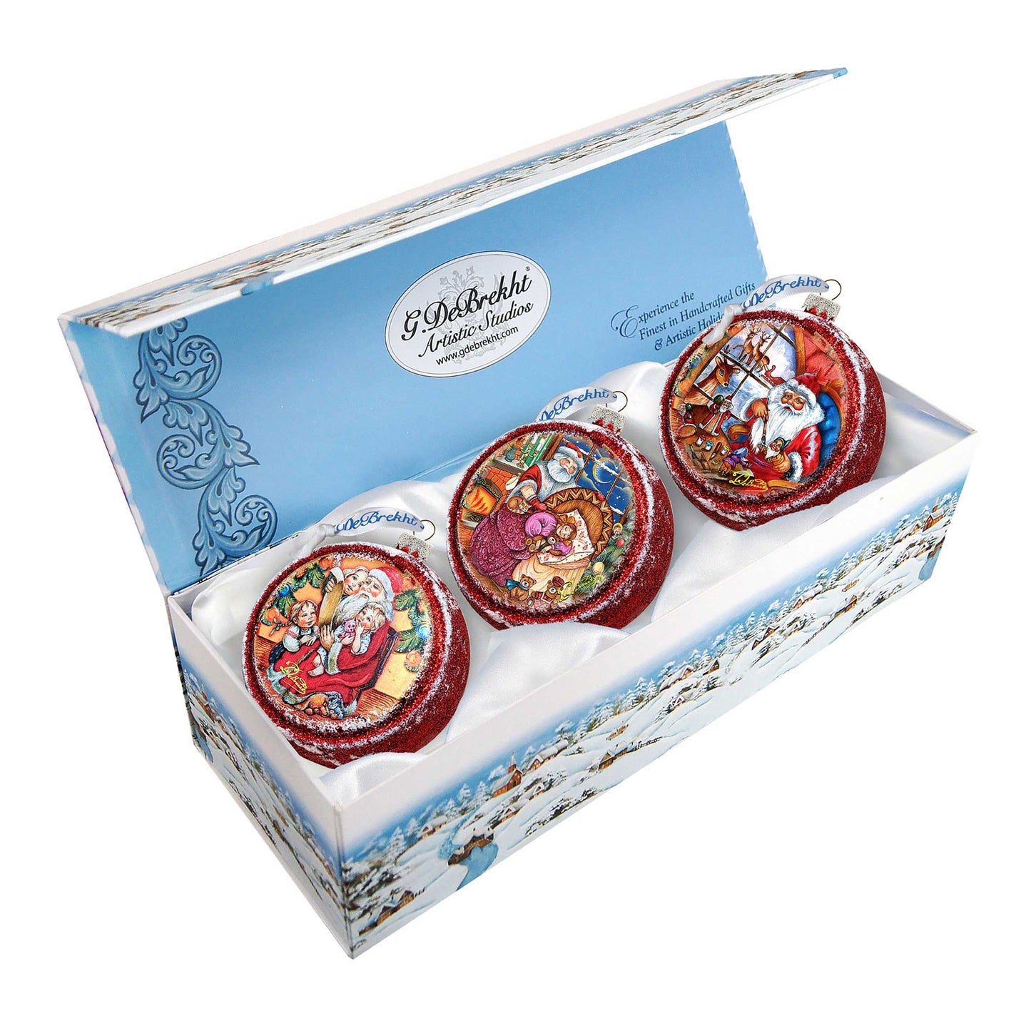 Christmas With Santa Glass Ornament Set of 3 by G. DeBrekht - Christmas Santa Snowman Decor - 73745-S3