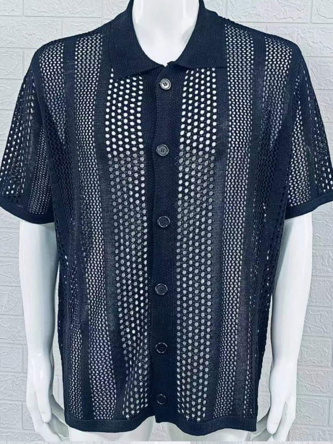 Men's Button Down Collared Neck Hollow Out Shirt