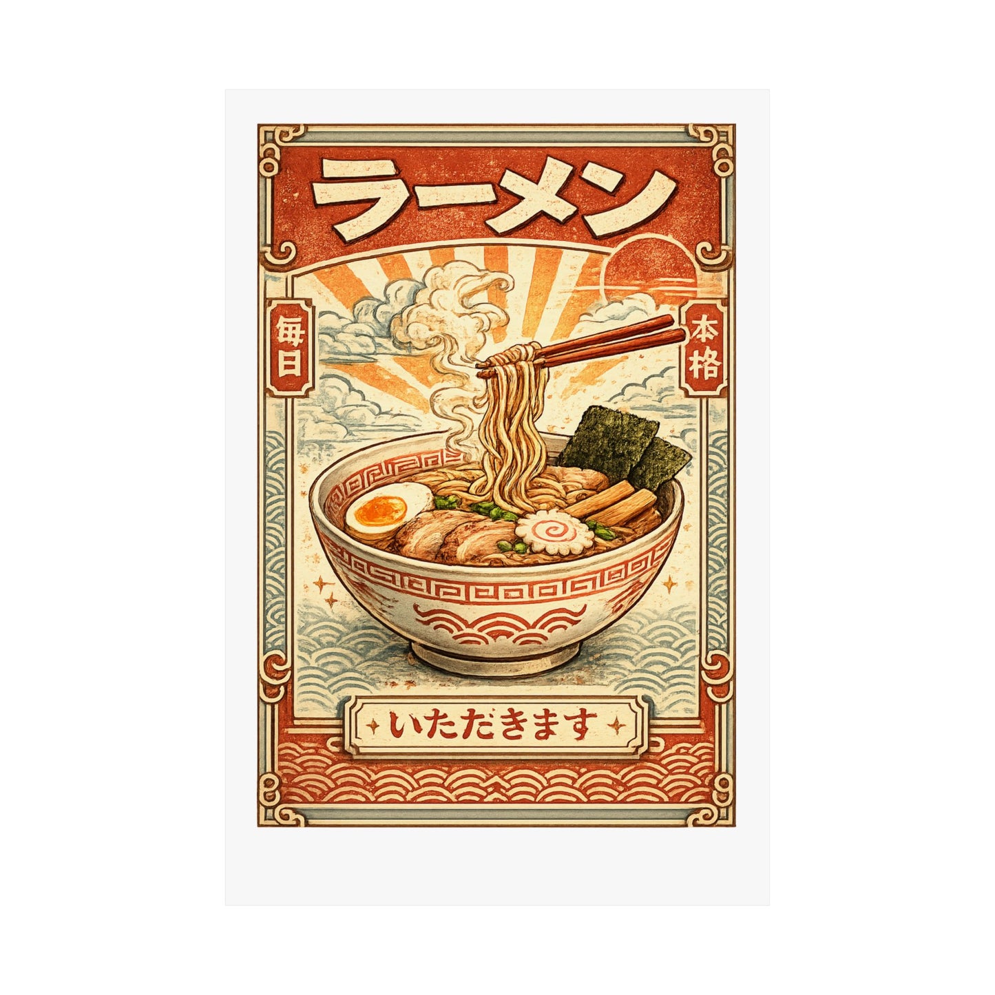 Vintage Ramen Bowl Japanese Food Art Poster