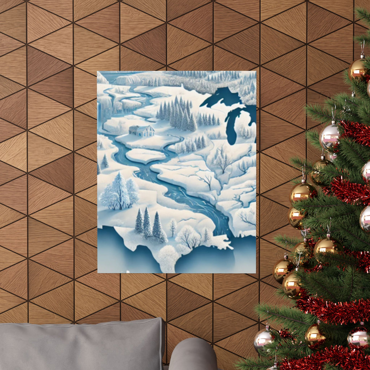 Winter USA Dreamscape Snowy Map Poster Wall Art Decor