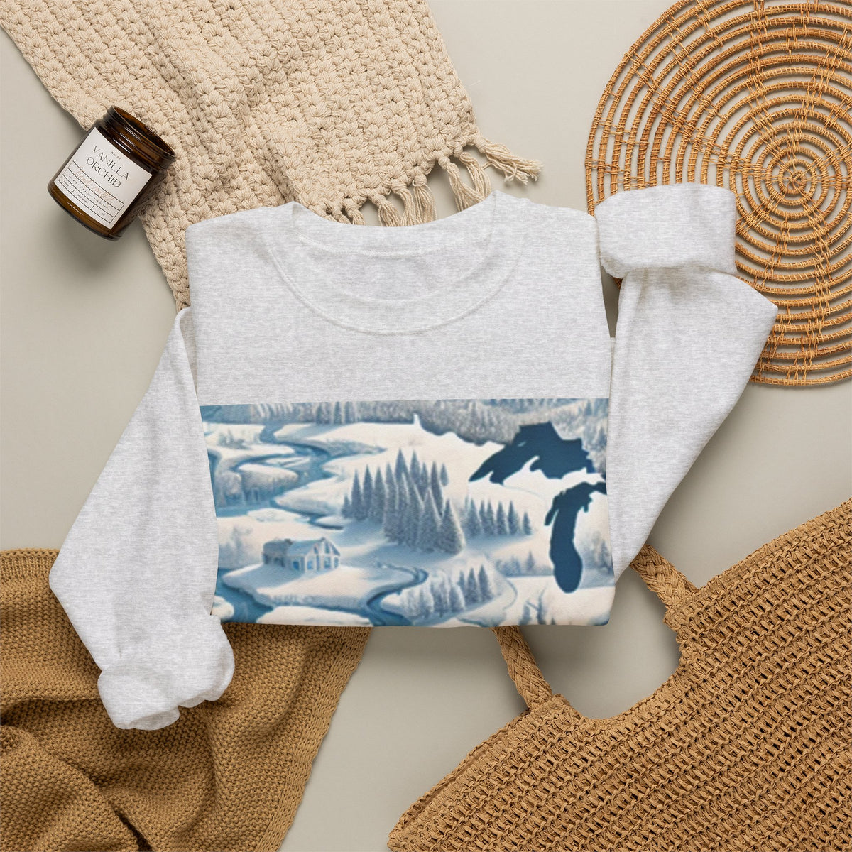 Winter USA Dreamscape Snowy Map Crew Sweatshirt Travel Gift