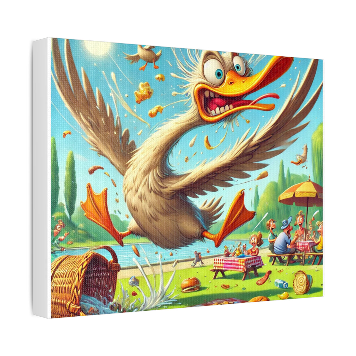 Chaotic Picnic Duck Funny Summer Canvas Wall Art