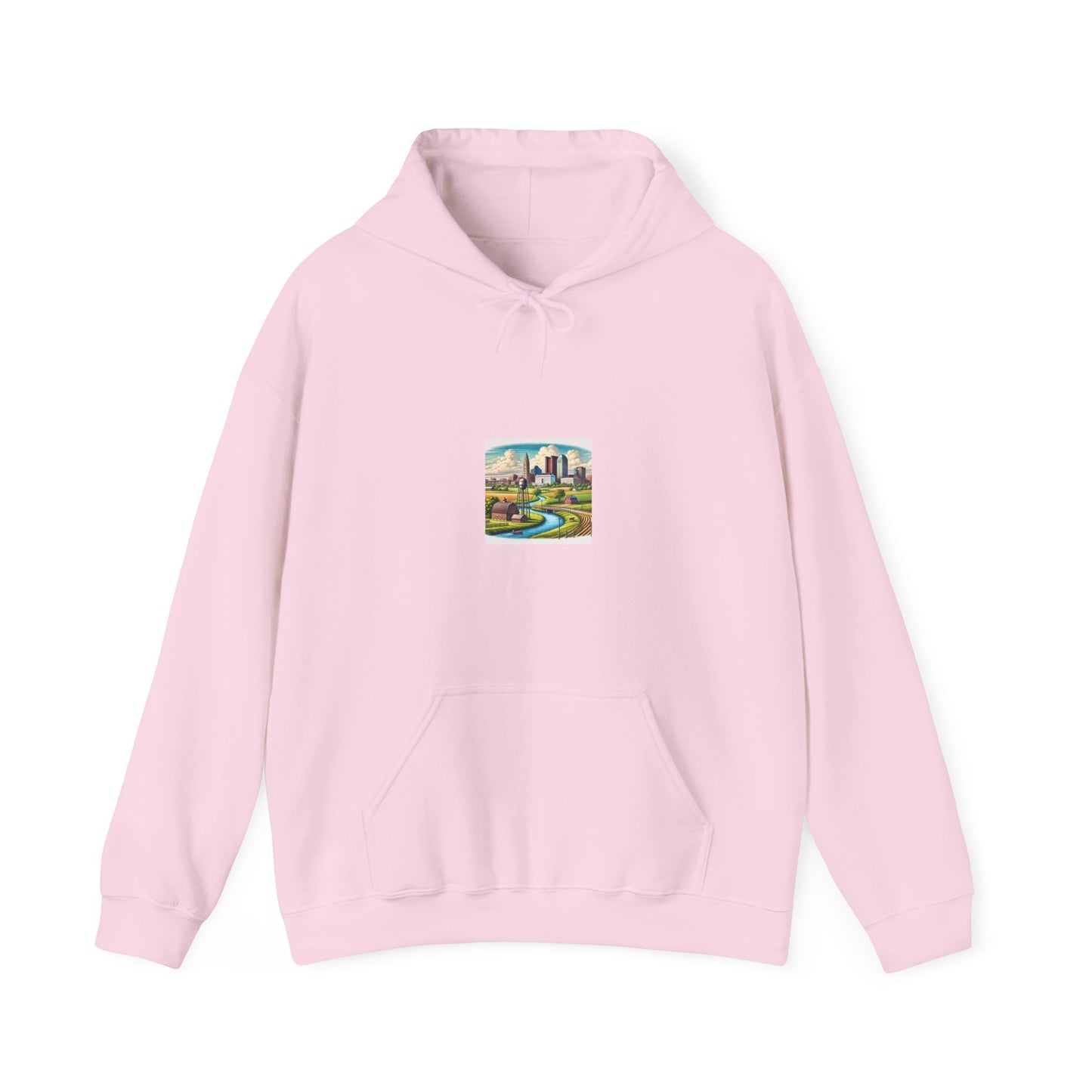 Rural River City Skyline Hometown Landscape Cozy Hoodie