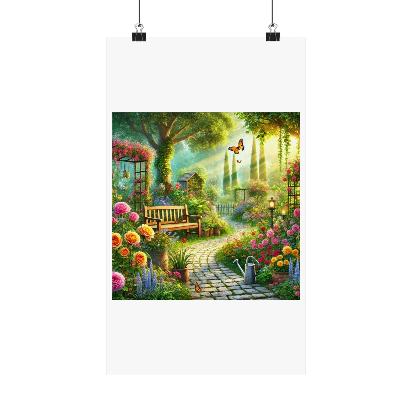 Sunlit Spring Flower Garden Bench Poster