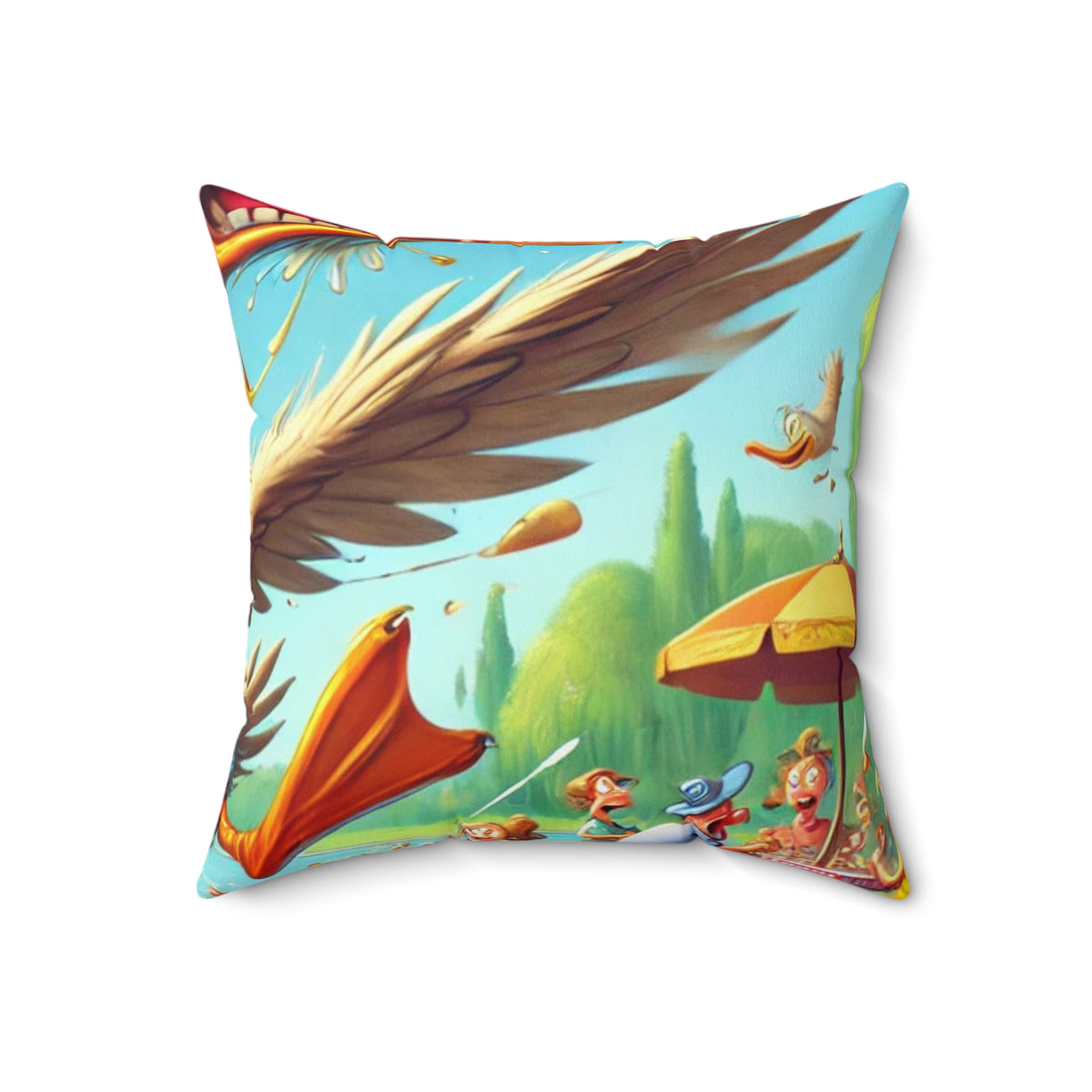 Chaotic Picnic Duck Funny Summer Decorative Pillow