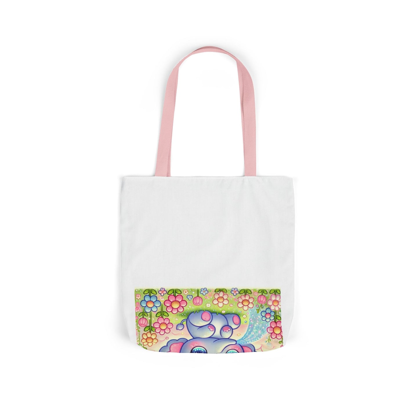 Pastel Rainbow Baby Elephant Floral Canvas Tote Bag