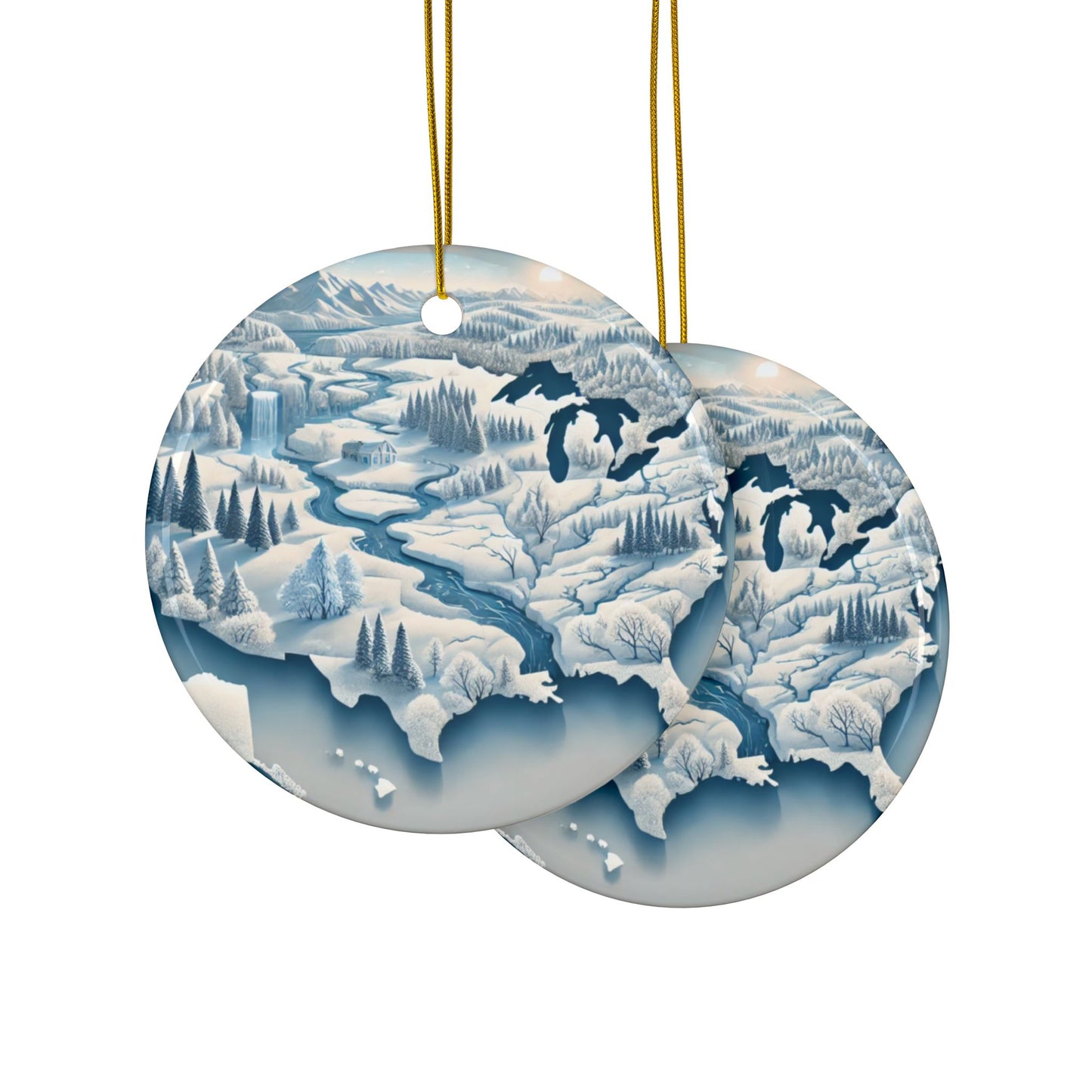 Winter USA Dreamscape Ceramic Ornament, Holiday Keepsake and Gift