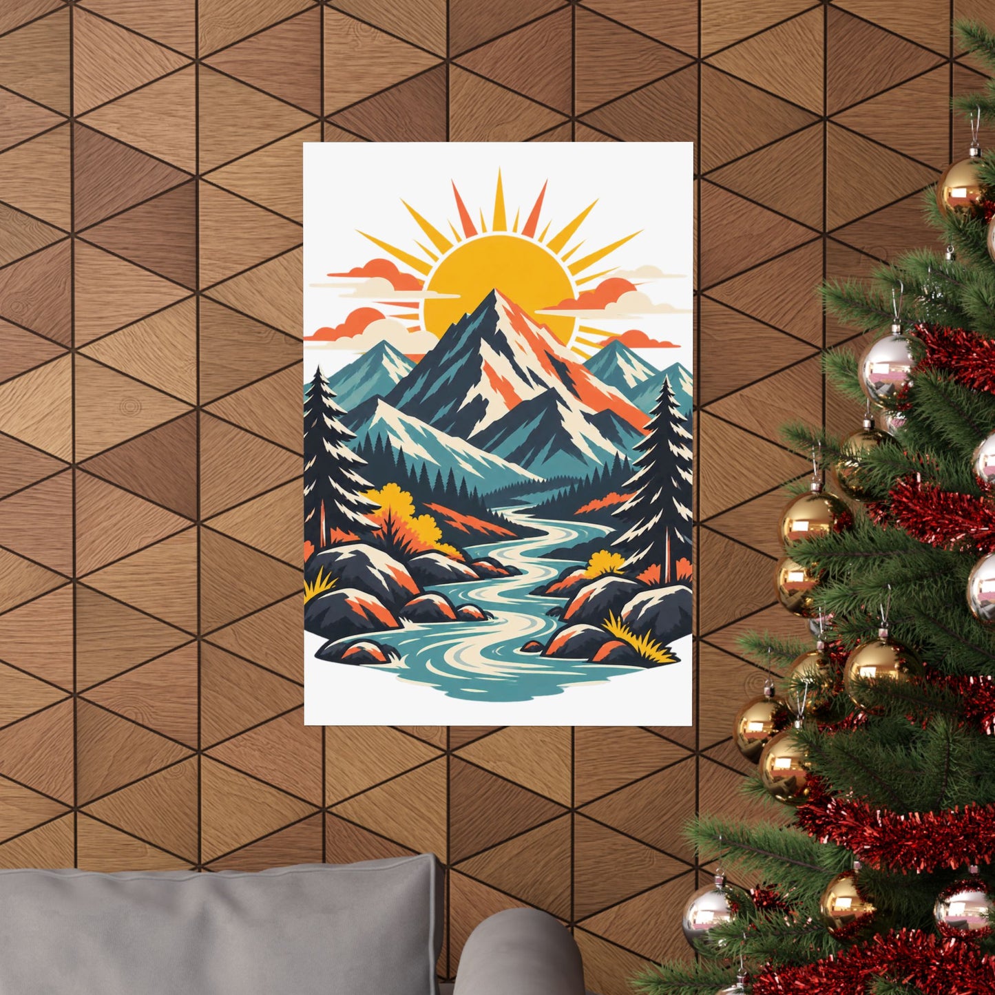 Alpine Sunrise River Mountain Adventure Art Poster