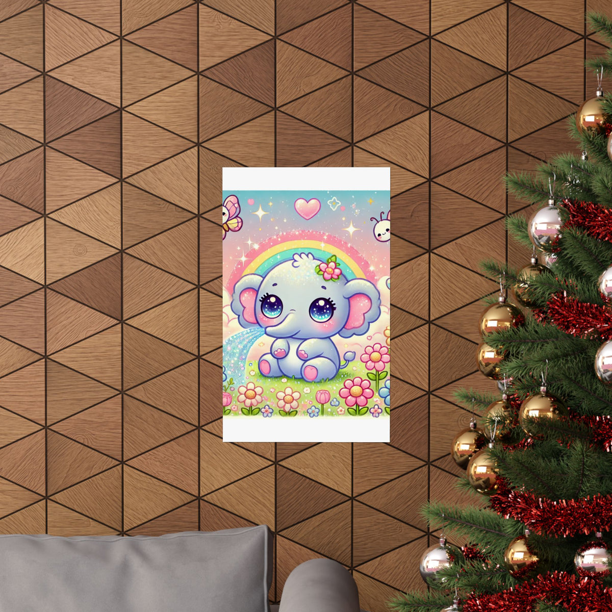 Pastel Rainbow Baby Elephant Floral Wall Art Poster