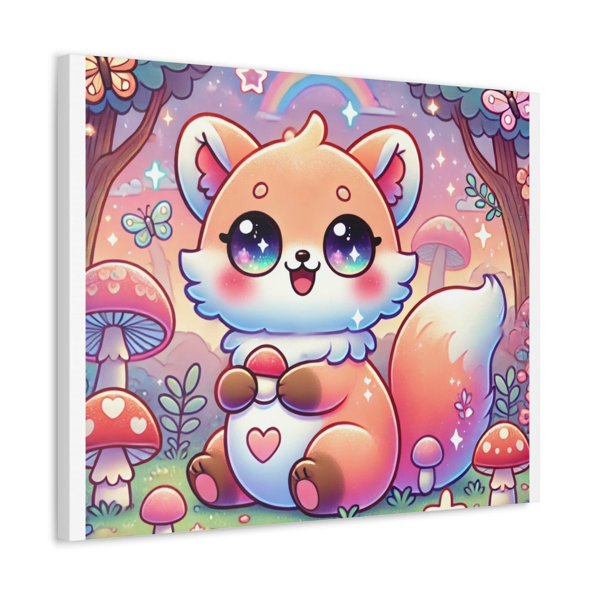 Pastel Woodland Fox Mushroom Kawaii Canvas Wall Art