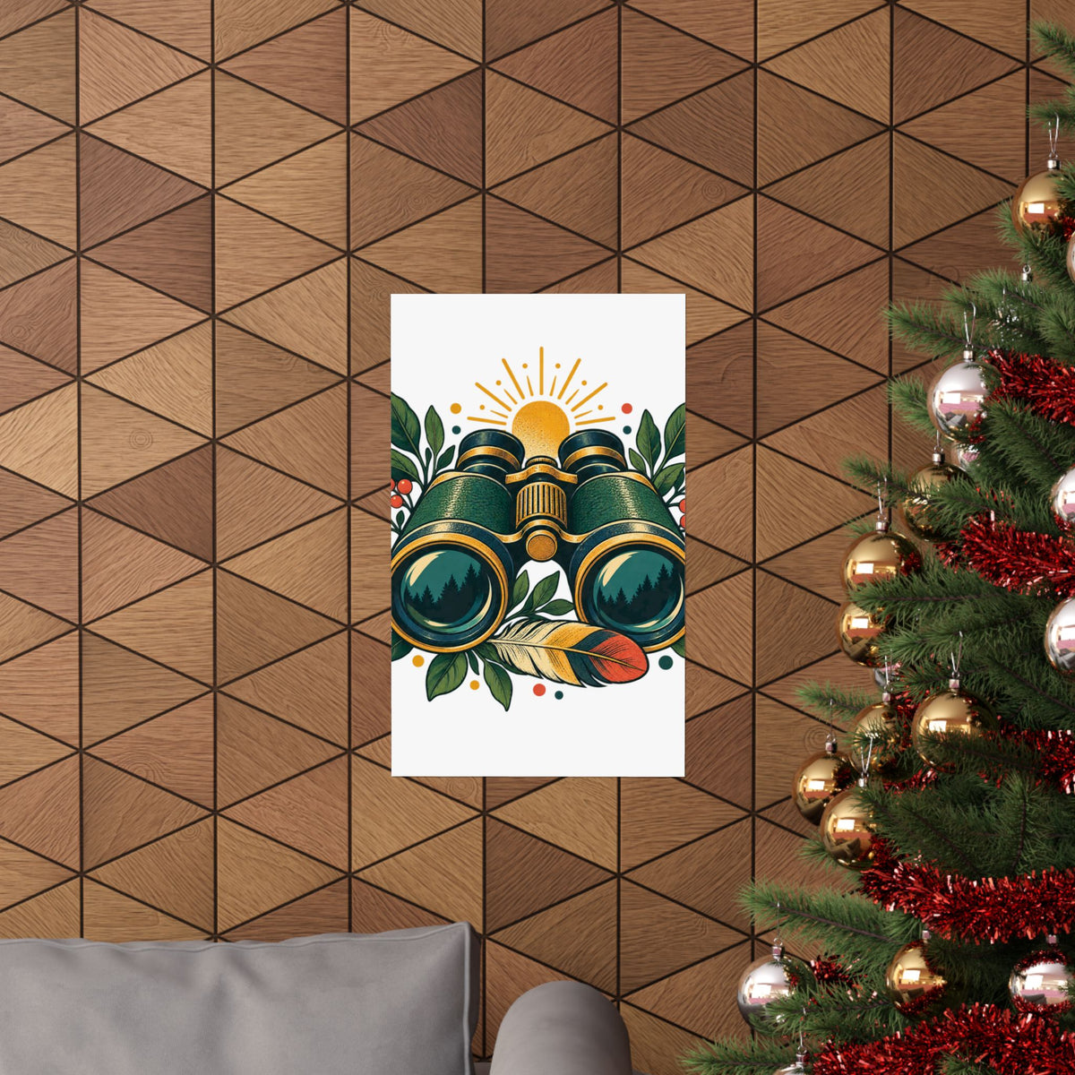 Retro Binoculars and Botanical Birdwatching Art Poster