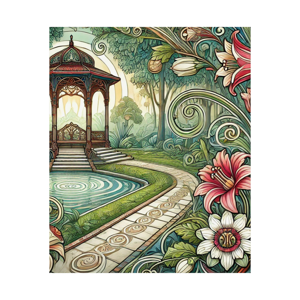 Botanical Gazebo Garden Art Nouveau Wall Art Poster