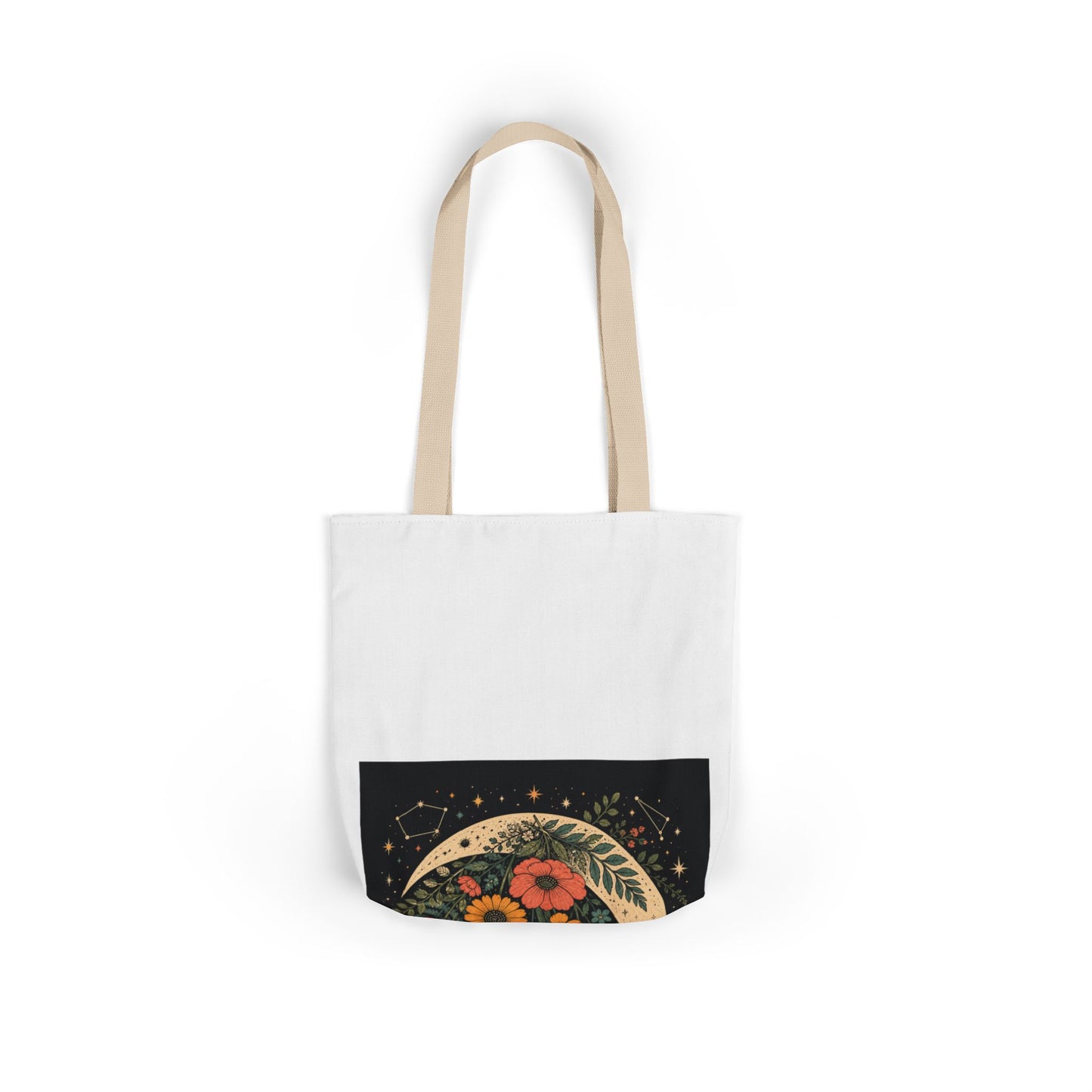 Celestial Wildflower Crescent Moon Botanical Tote Bag