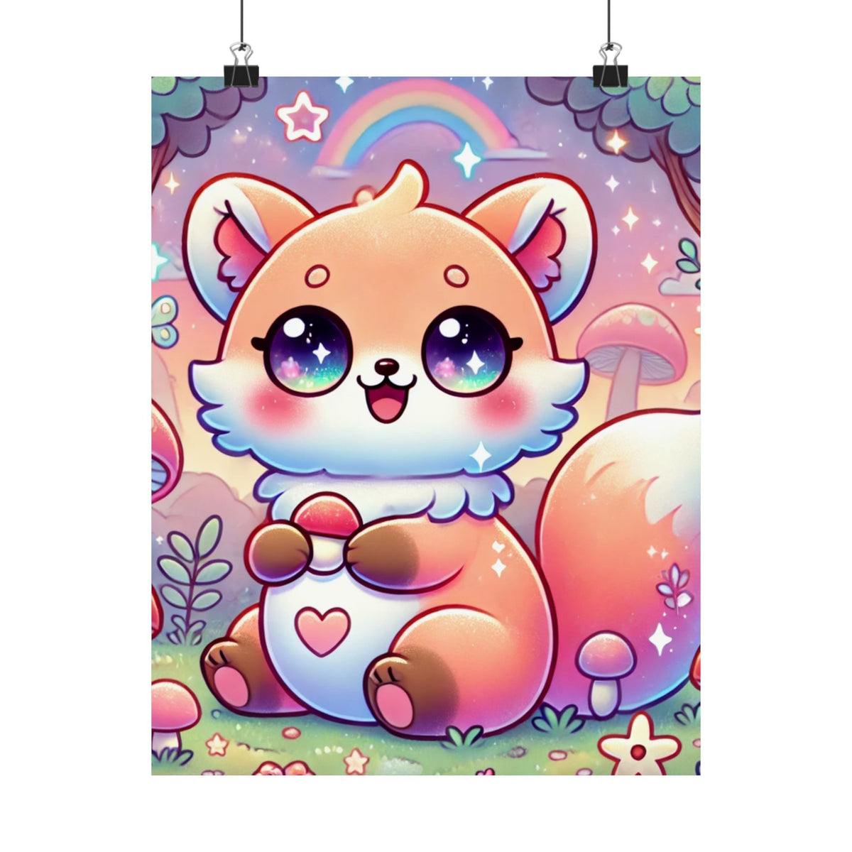 Pastel Woodland Fox Mushroom Kawaii Wall Art Poster