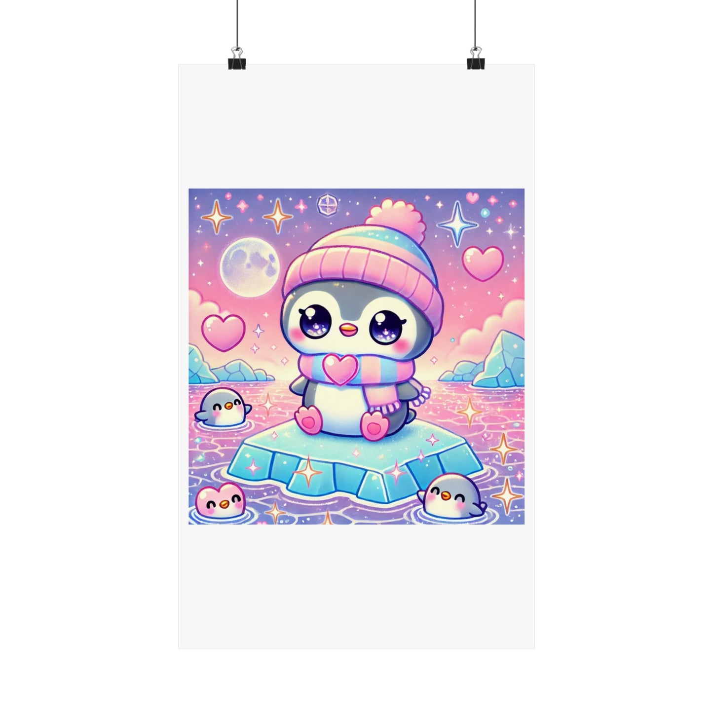 Cute Winter Penguin Ice Floe Kawaii Art Poster