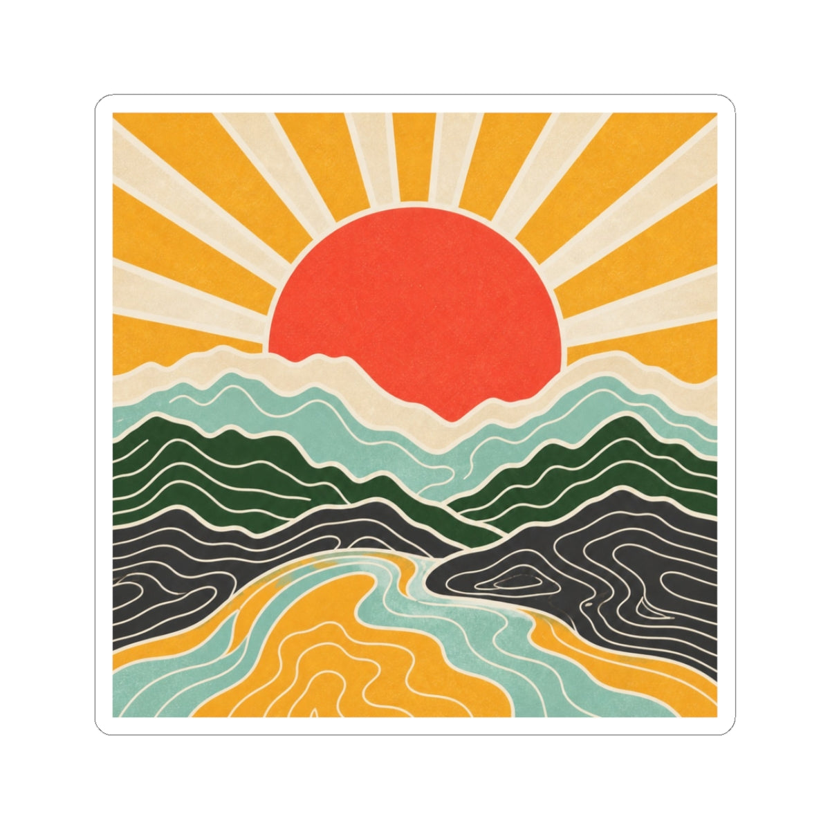 Topographic Sunrise Abstract Mountain Adventure Sticker
