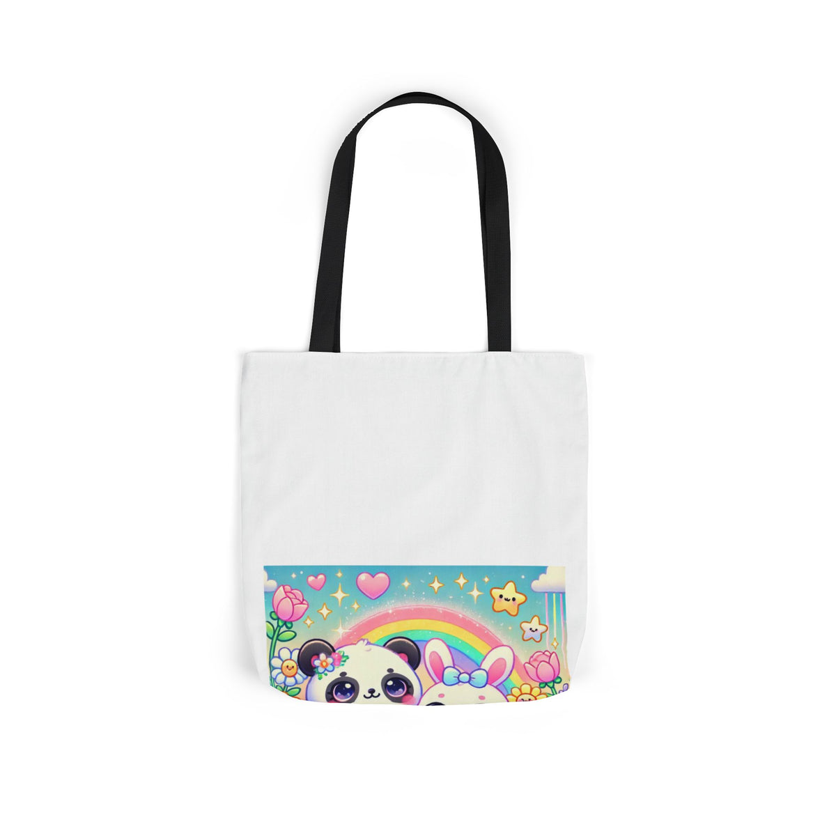 Pastel Panda and Bunny Rainbow Garden Canvas Tote Bag