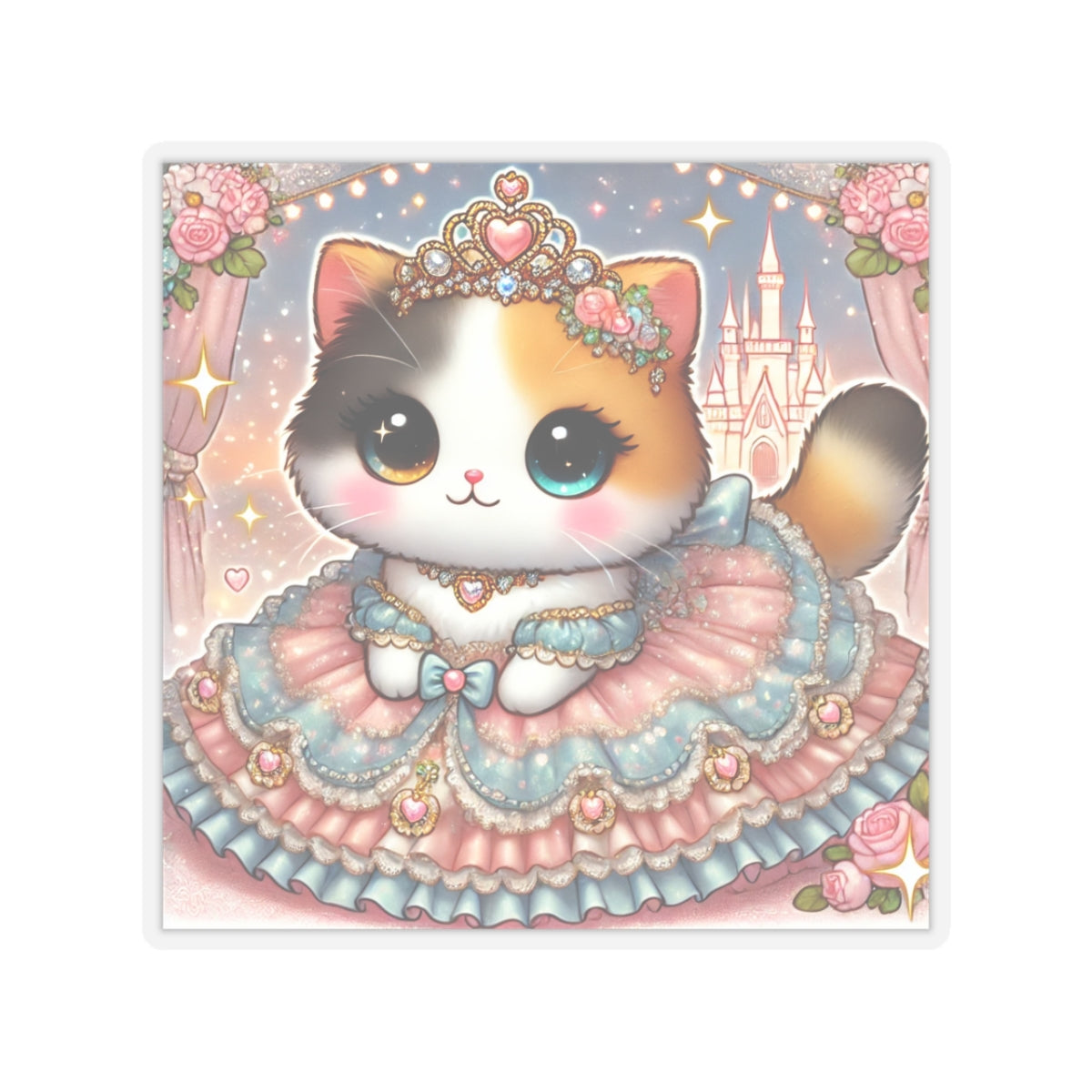 Pastel Princess Calico Cat Fantasy Sticker