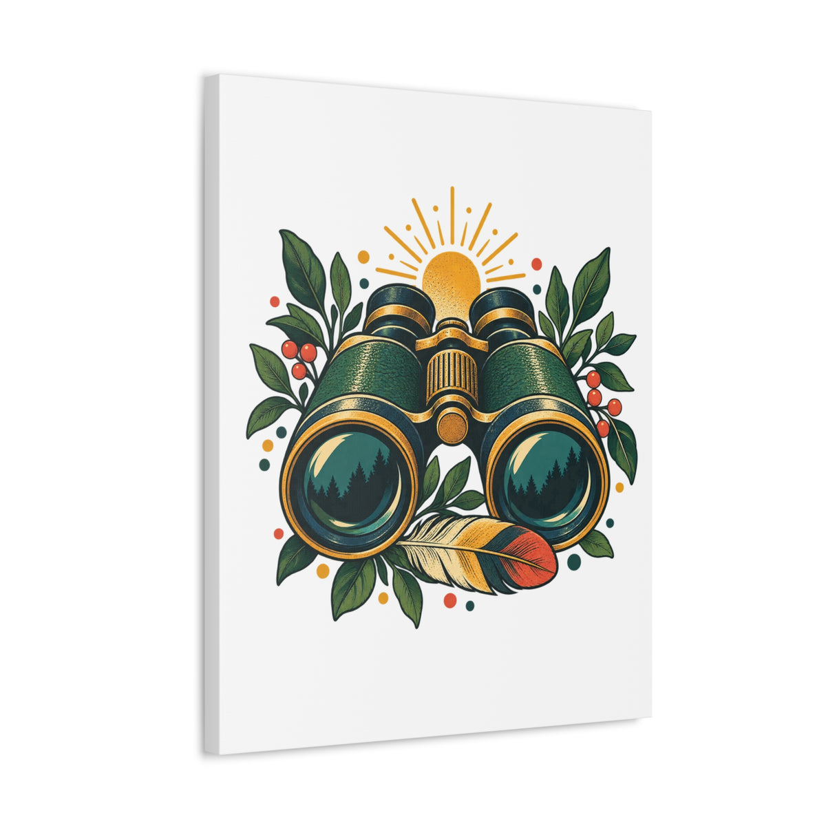 Retro Binoculars and Botanical Birdwatching Art Canvas