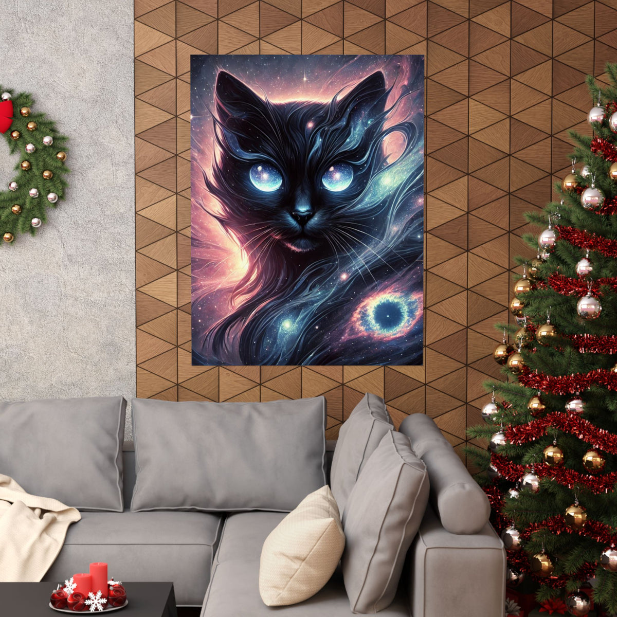 Cosmic Black Cat Galaxy Celestial Wall Art Poster