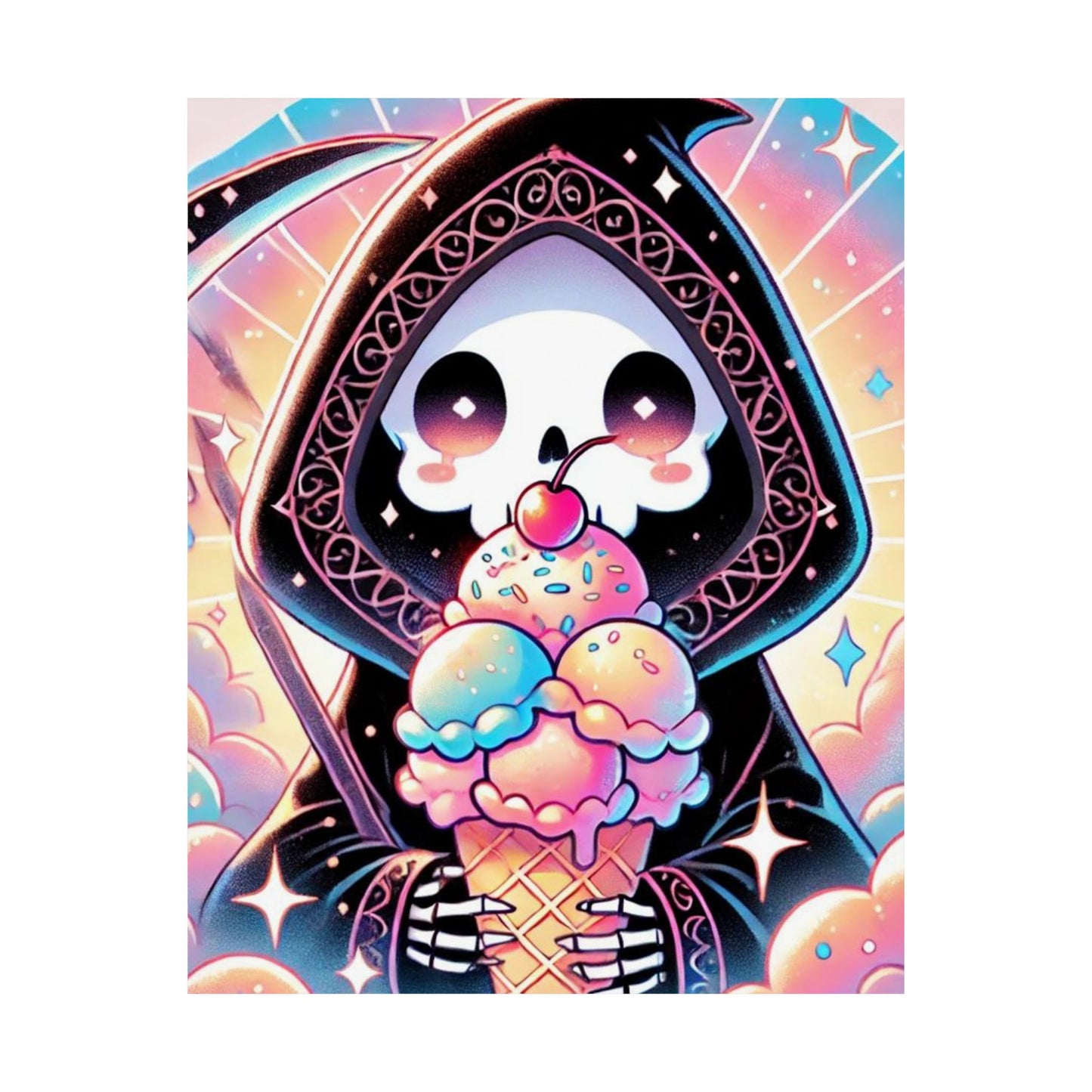 Cute Grim Reaper Ice Cream Pastel Novelty Poster