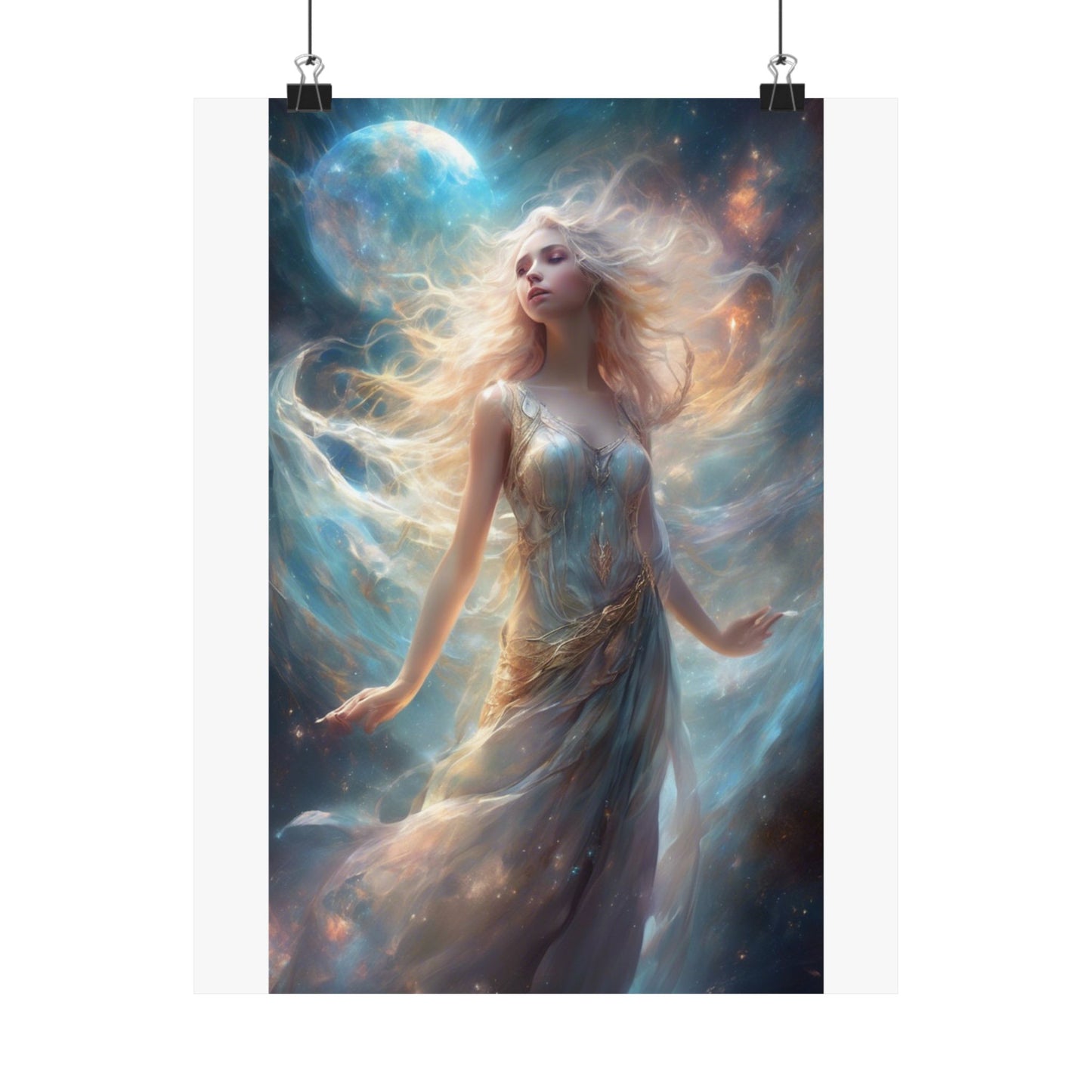 Moonlit Celestial Maiden Fantasy Portrait Poster