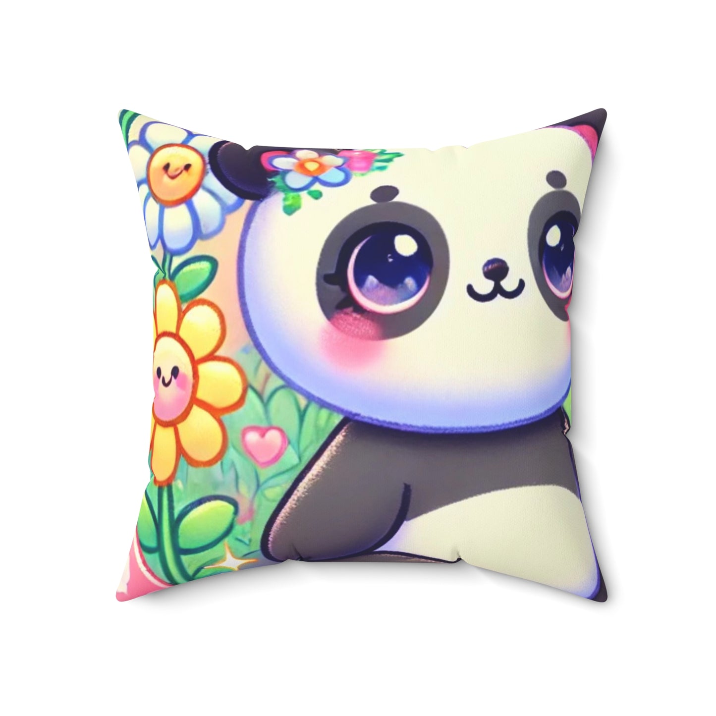 Pastel Panda and Bunny Rainbow Garden Decorative Pillow