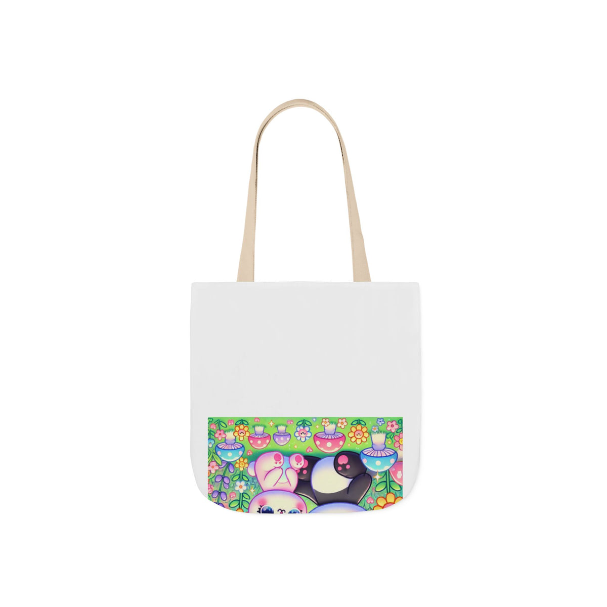 Pastel Panda and Bunny Rainbow Garden Canvas Tote Bag