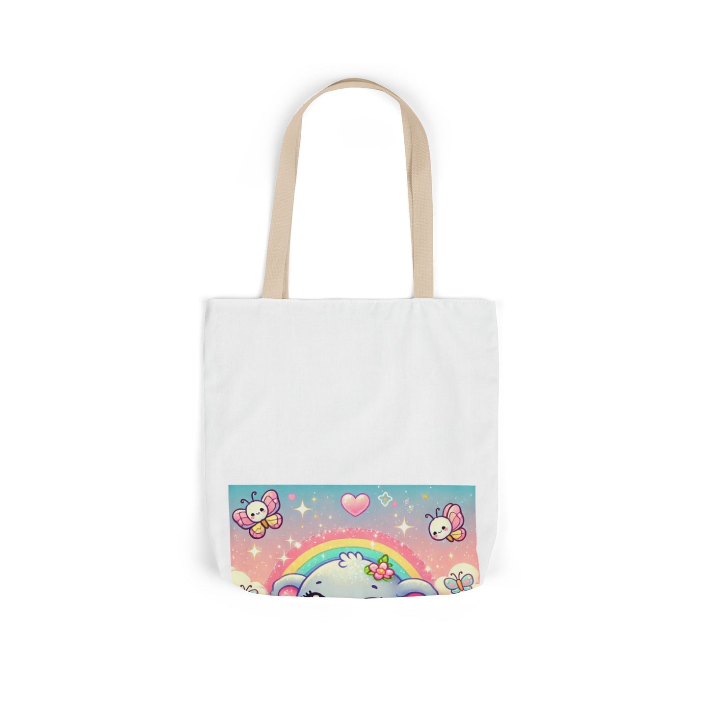 Pastel Rainbow Baby Elephant Floral Canvas Tote Bag