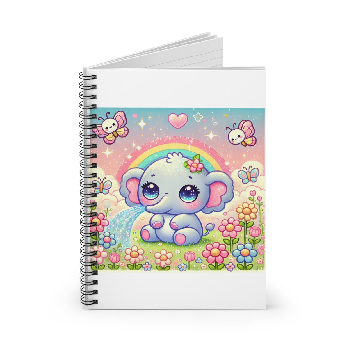 Pastel Rainbow Baby Elephant Floral Spiral Notebook