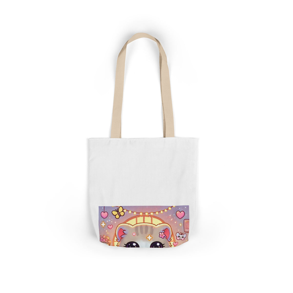 Cozy Kawaii Knitting Cat Pastel Yarn Canvas Tote Bag