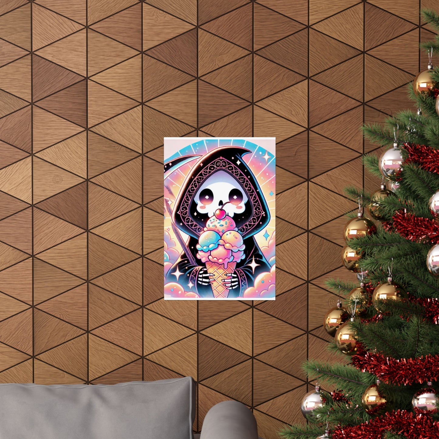 Cute Grim Reaper Ice Cream Pastel Novelty Poster