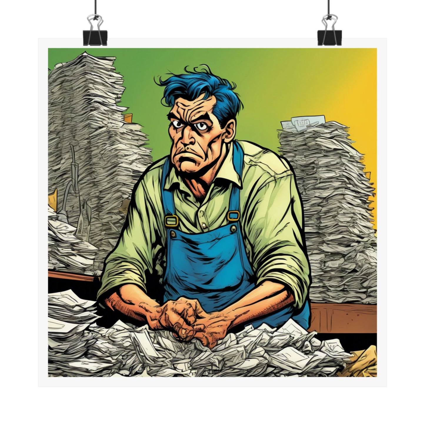 Paperwork Chaos Desk Worker Funny Office Art Poster