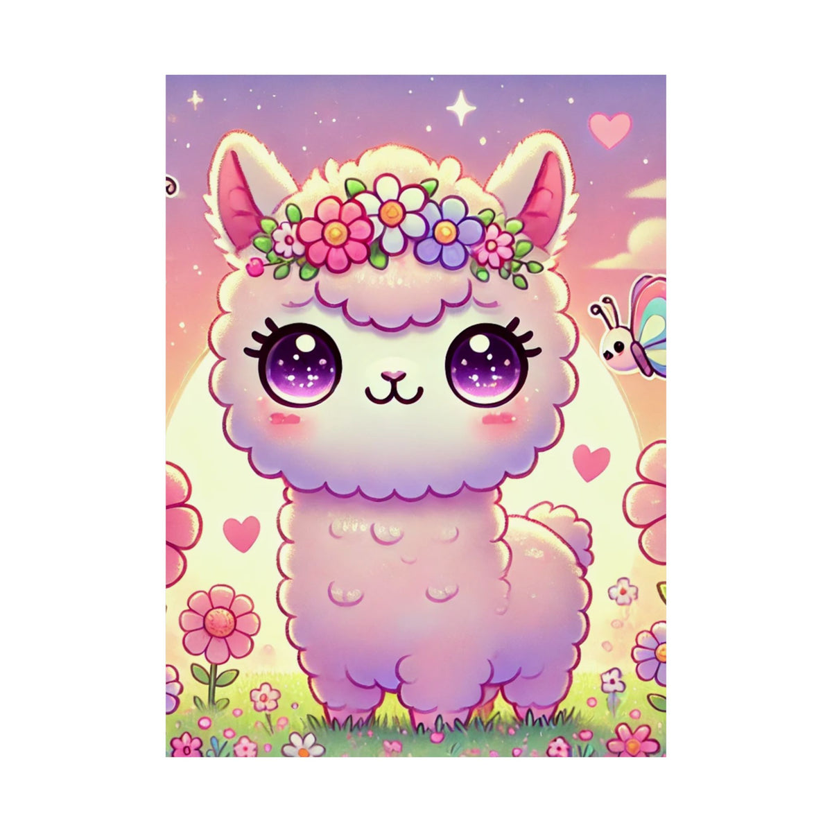 Pastel Floral Alpaca Garden Kawaii Wall Art Poster