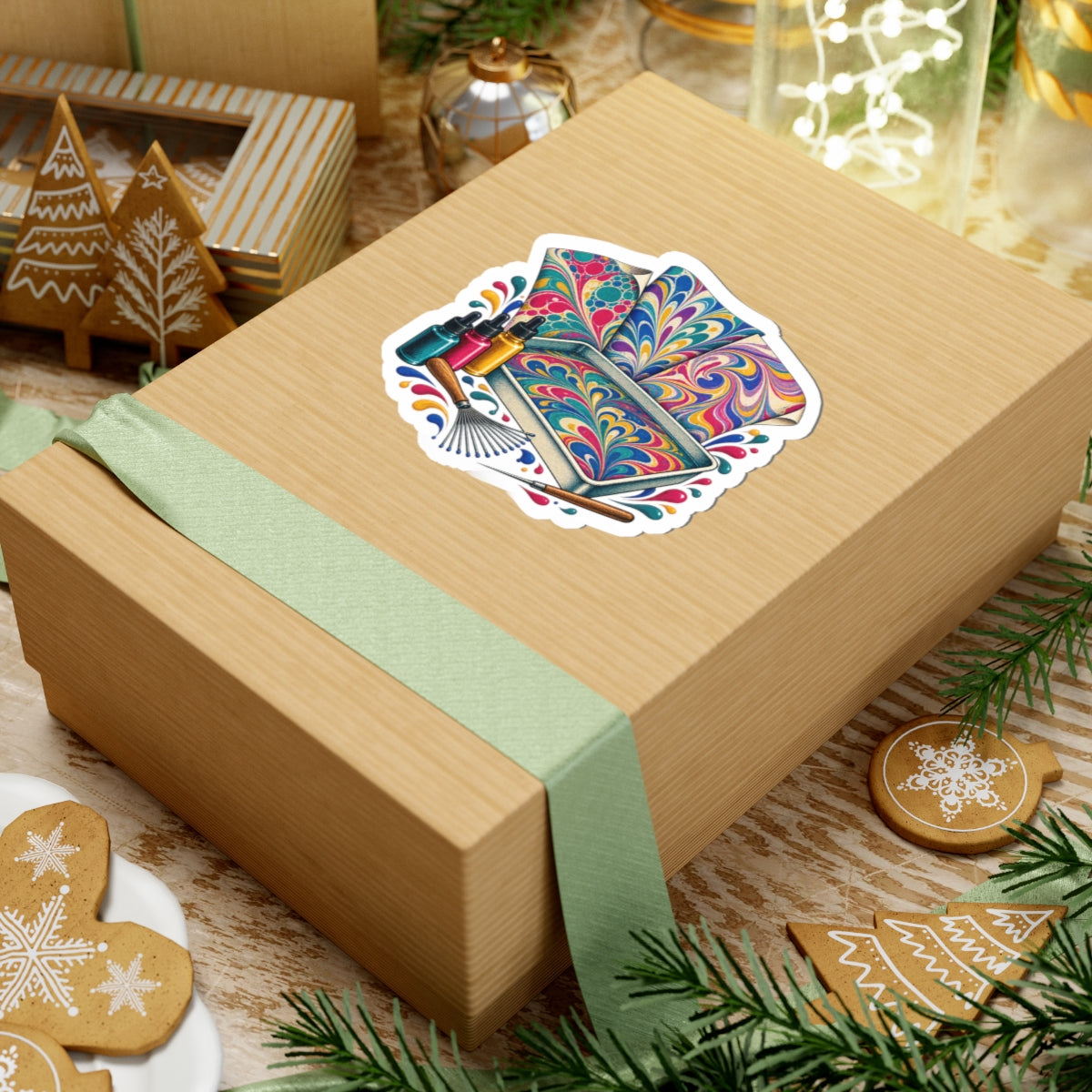 Colorful Paper Marbling Workshop Sticker