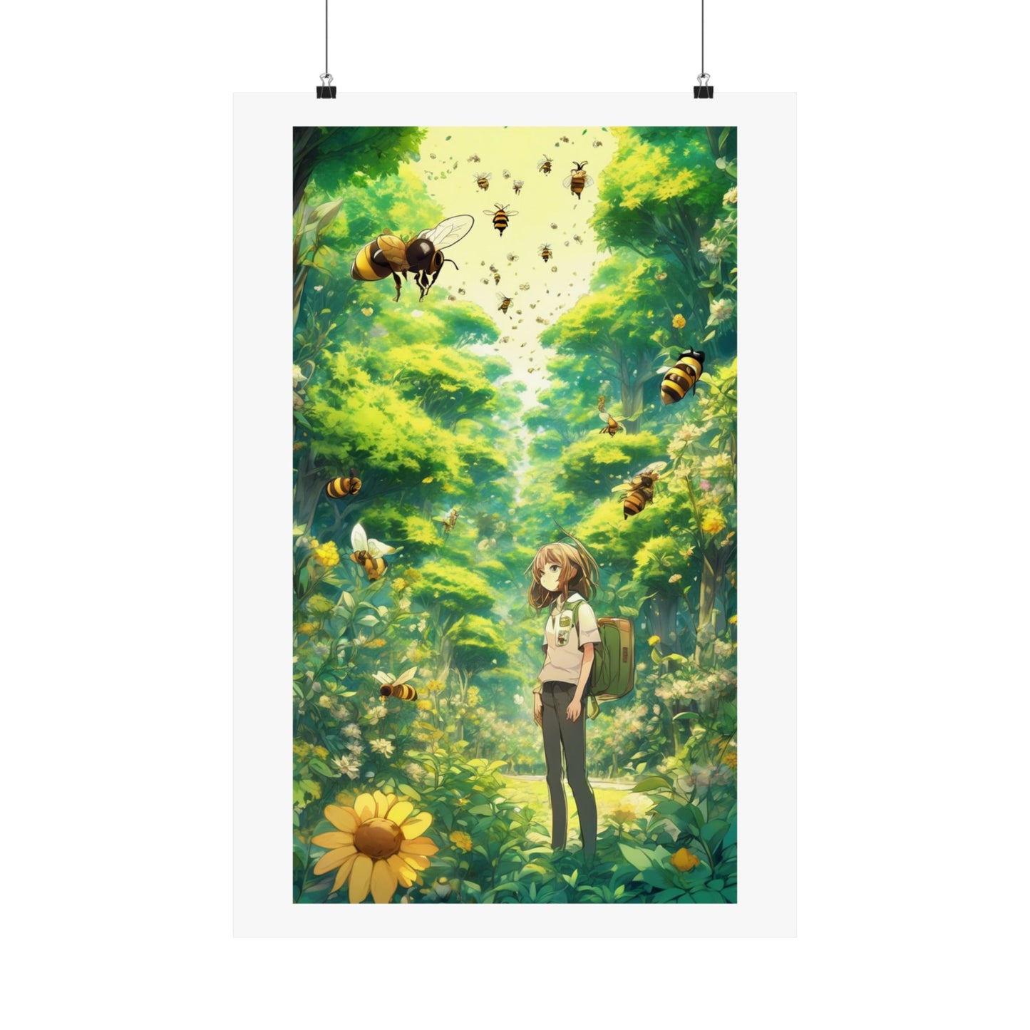 Bee Garden Explorer Anime Nature Art Poster