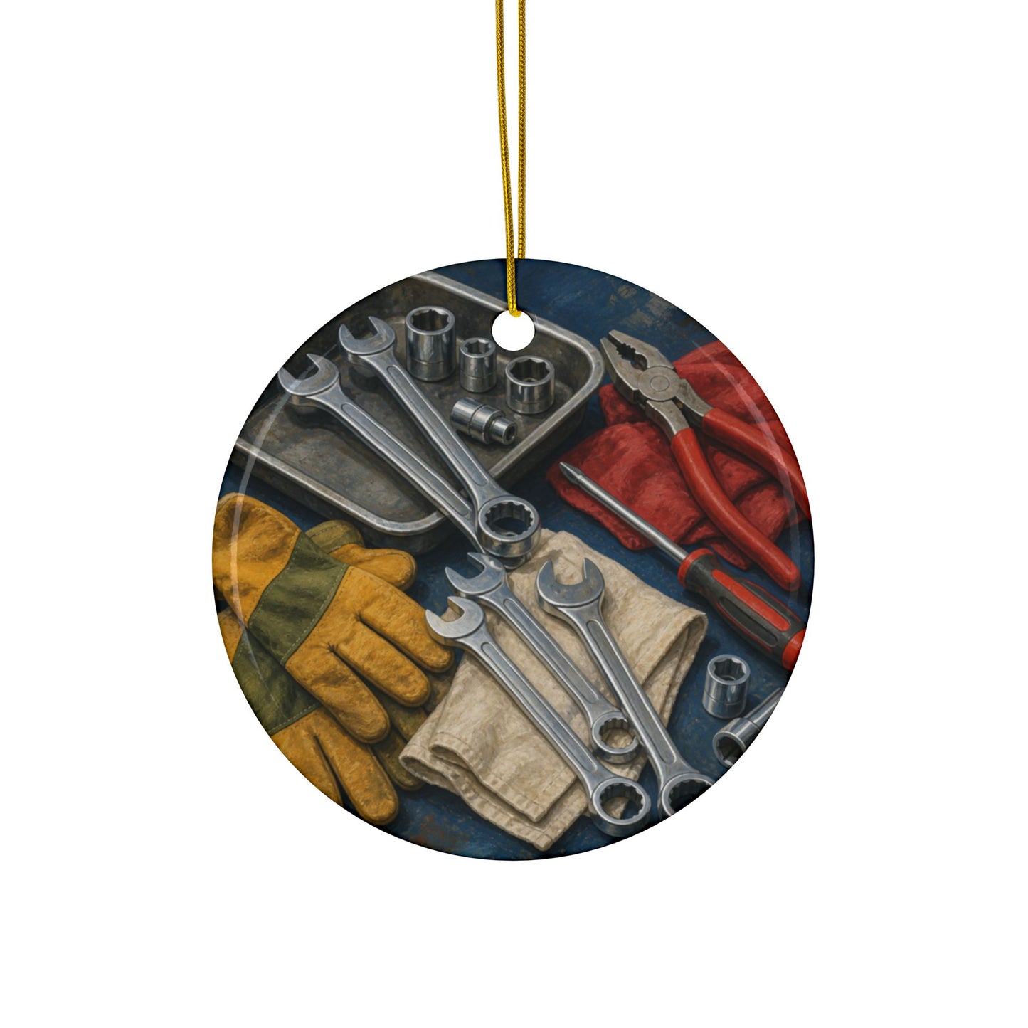 Classic Mechanic Hand Tools Art Ceramic Ornament, Holiday Keepsake and Gift