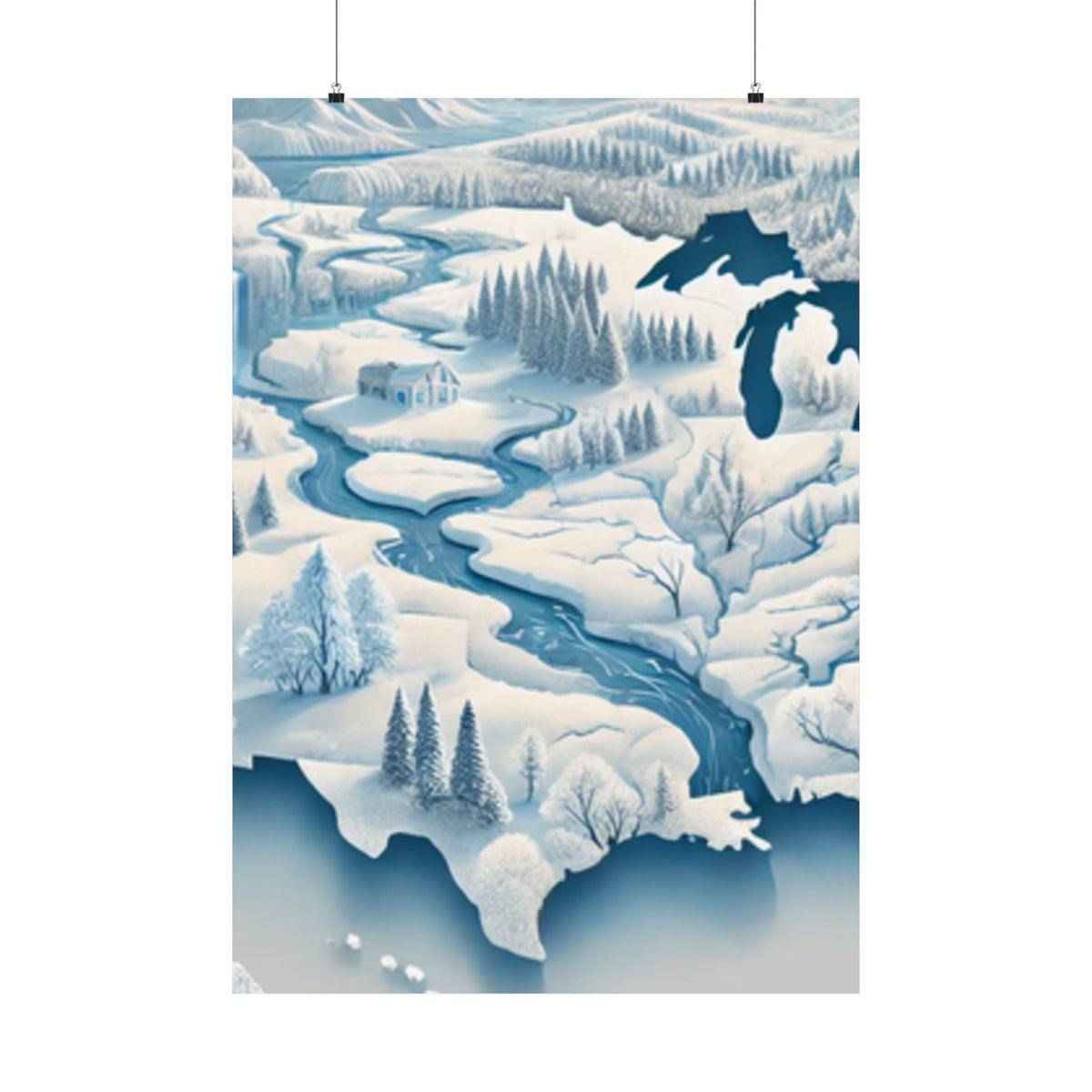 Winter USA Dreamscape Snowy Map Poster Wall Art Decor