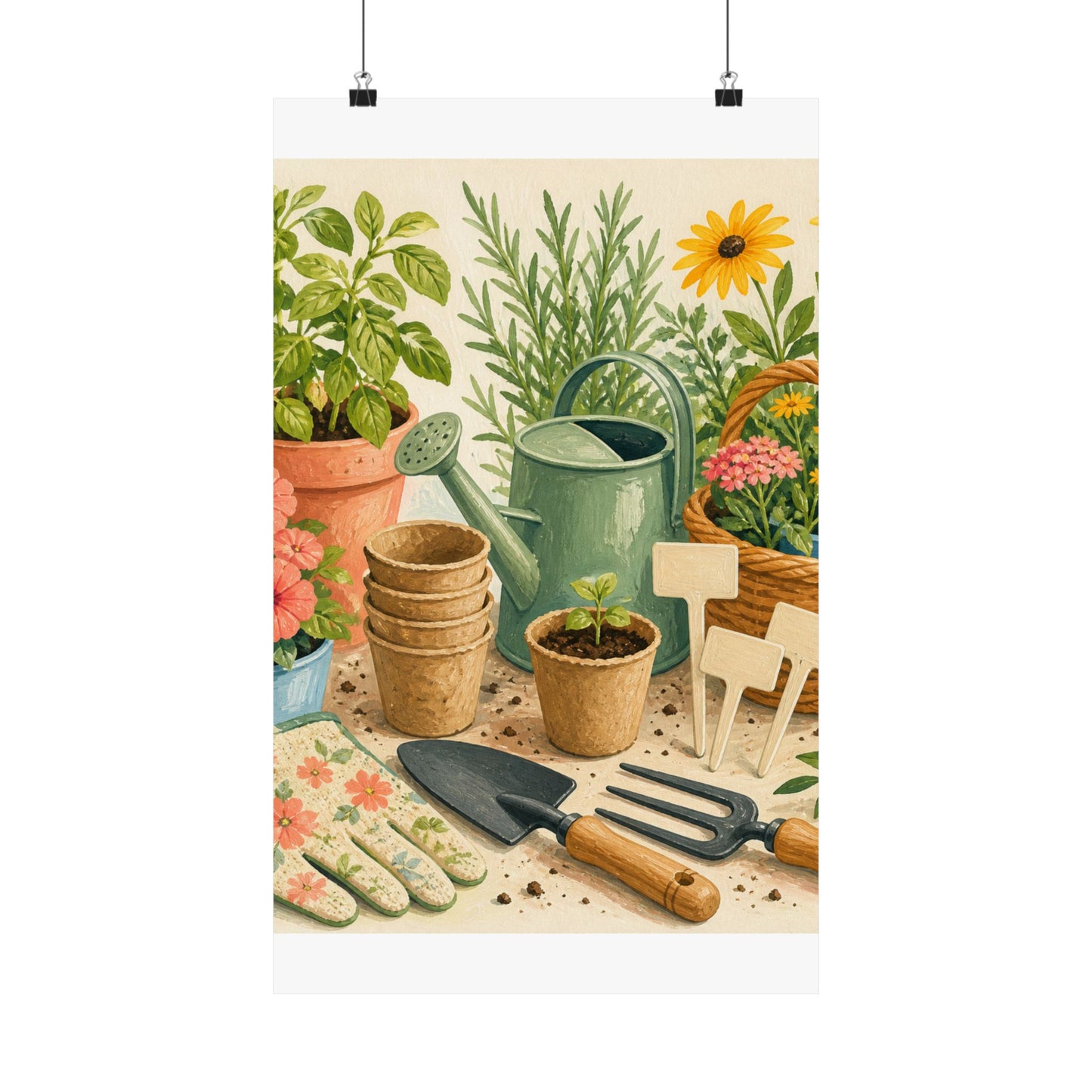 Colorful Gardening Tools and Flowers Hobby Poster