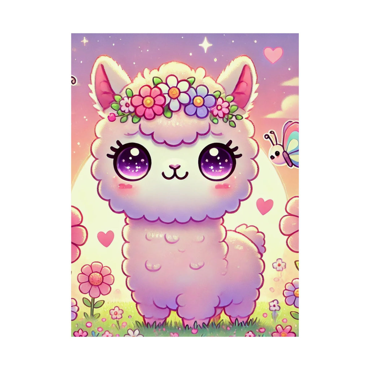 Pastel Floral Alpaca Garden Kawaii Wall Art Poster